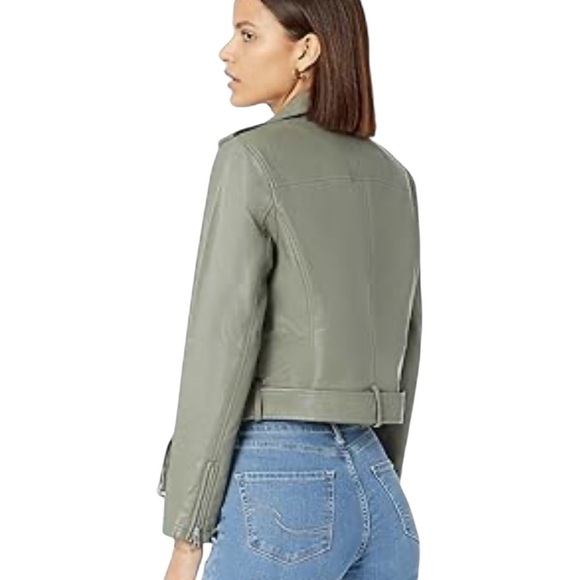 Levi's womens Faux Leather Belted Motorcycle Jacket- Green- Size Medium - Picture 15 of 15